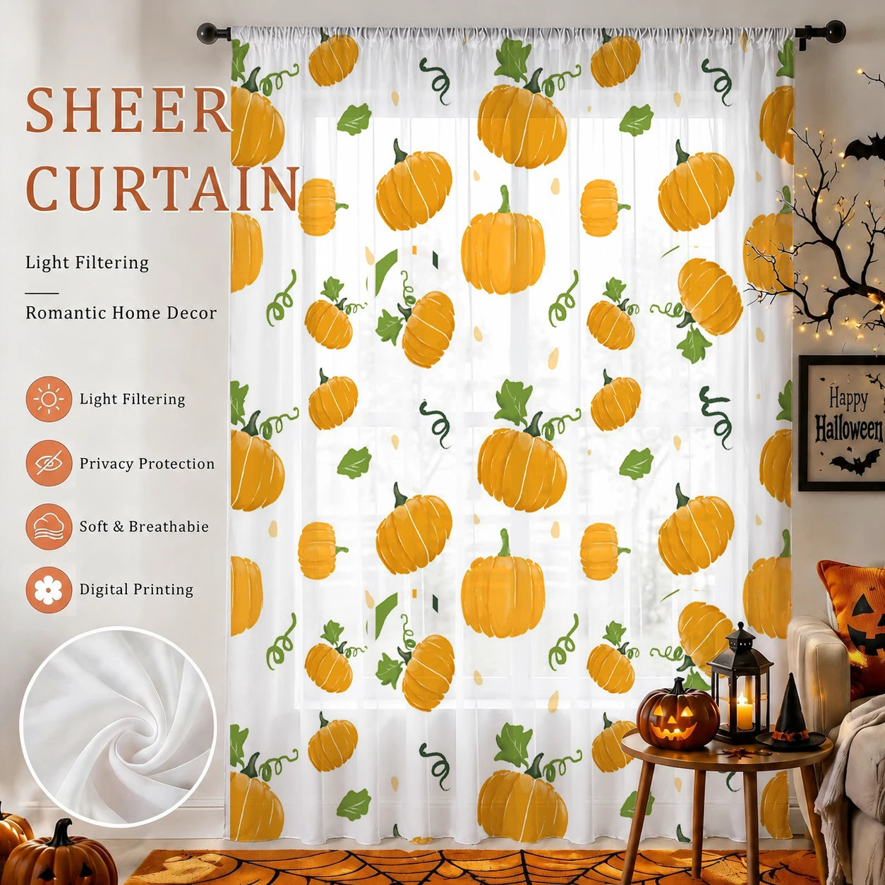 Curtain Rods - Cortina Transparente de Halloween con Bolsillo