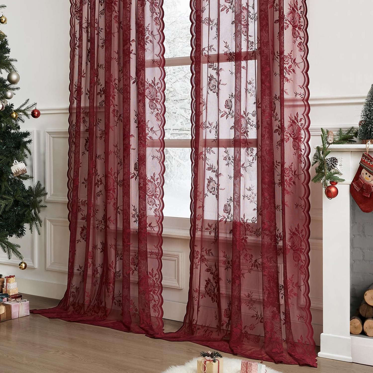 1 cortina de encaje burdeos de - Curtain Rods reseña y precio