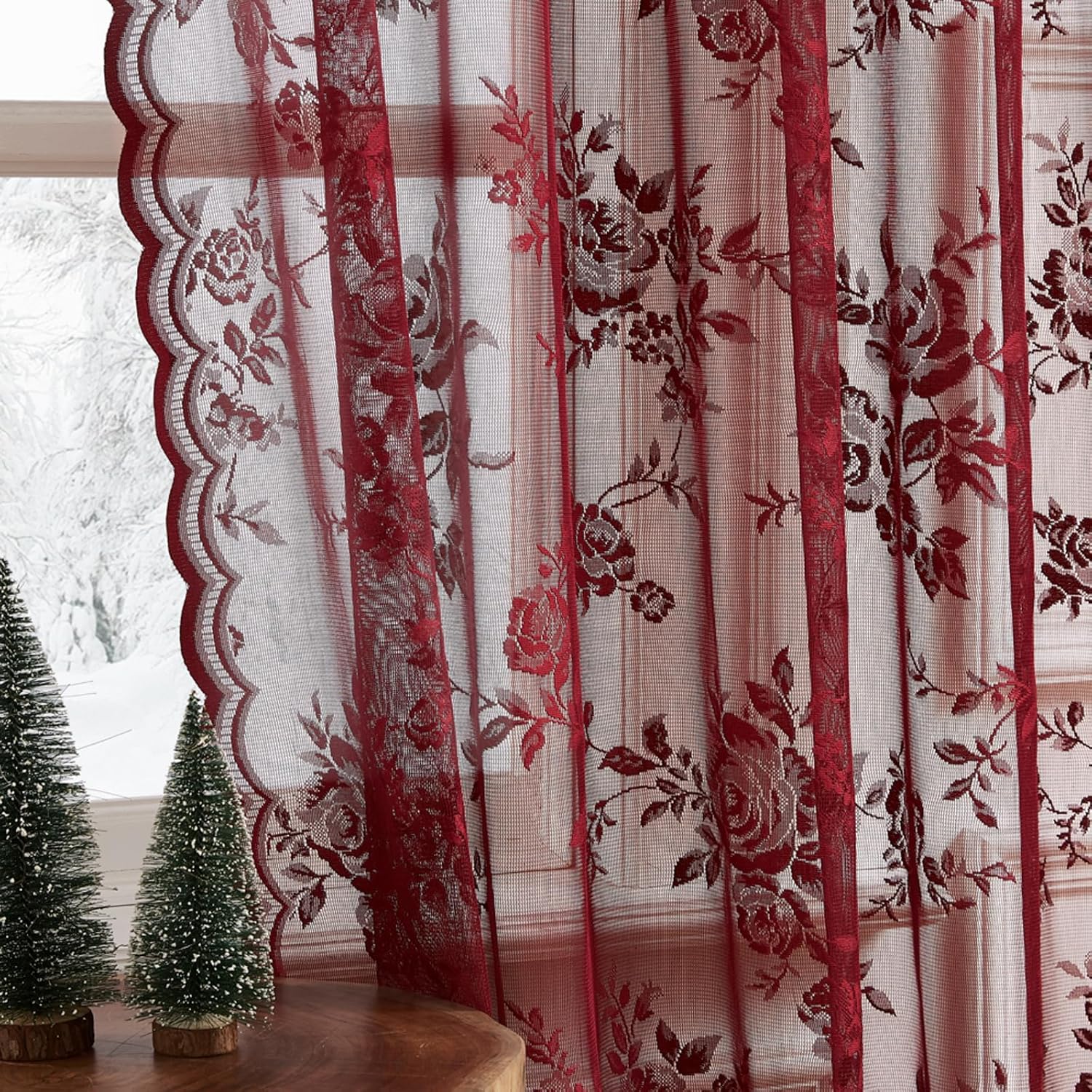 1 cortina de encaje burdeos de - Curtain Rods reseña y precio